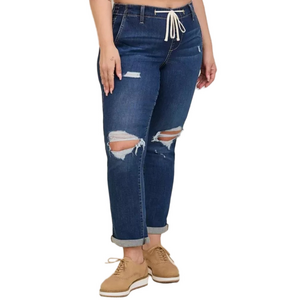 Torrid Dark Blue Pull-On Boyfriend Straight Super Soft Mid-Rise Jean SKU0880